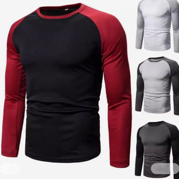 Men's Color-block Long-sleeved Top With Stitching Round Neck