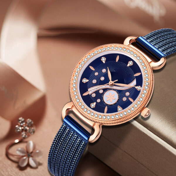 Women's Fashion Diamond-set Stainless Steel Mesh Band Waterproof Watch