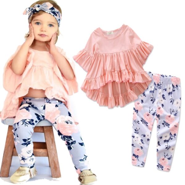 Toddler Kids Baby Girls Outfits Clothes Sets Cotton T-shirt Top Short Sleeve Pants Flower 2PCS Clothing Set